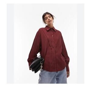 NWT Topshop Burgundy Textured Panel Long Sleeve Blouse Size 6